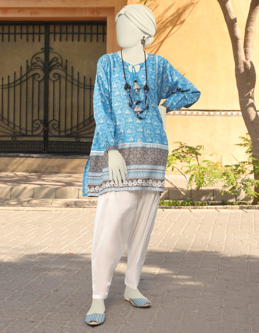 Blue Lawn Women's Kurti | Jjlk-S-Jss-23-455
