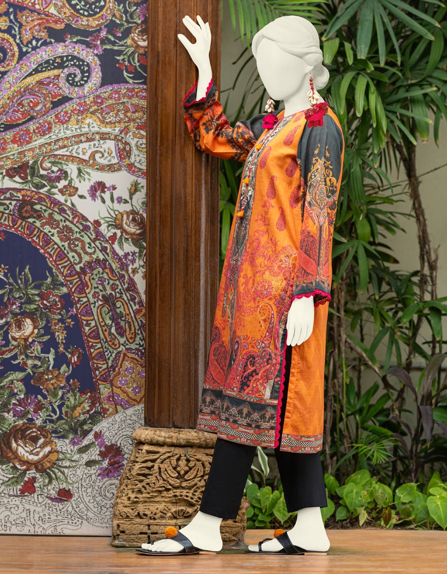 Orange Lawn Women's Kurti | Jjlk-S-Jss-24-310