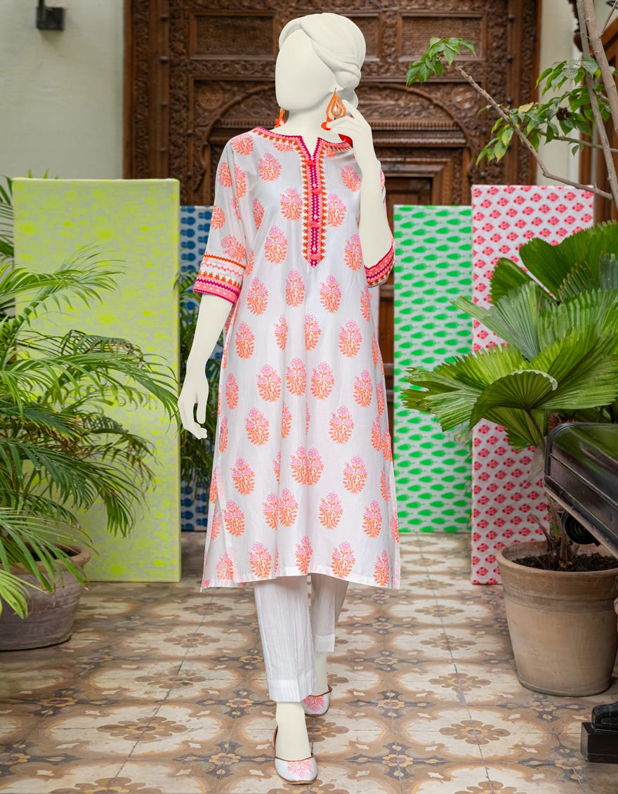 White-Pink Lawn Women's Kurti | Jjlk-S-Jss-24-321