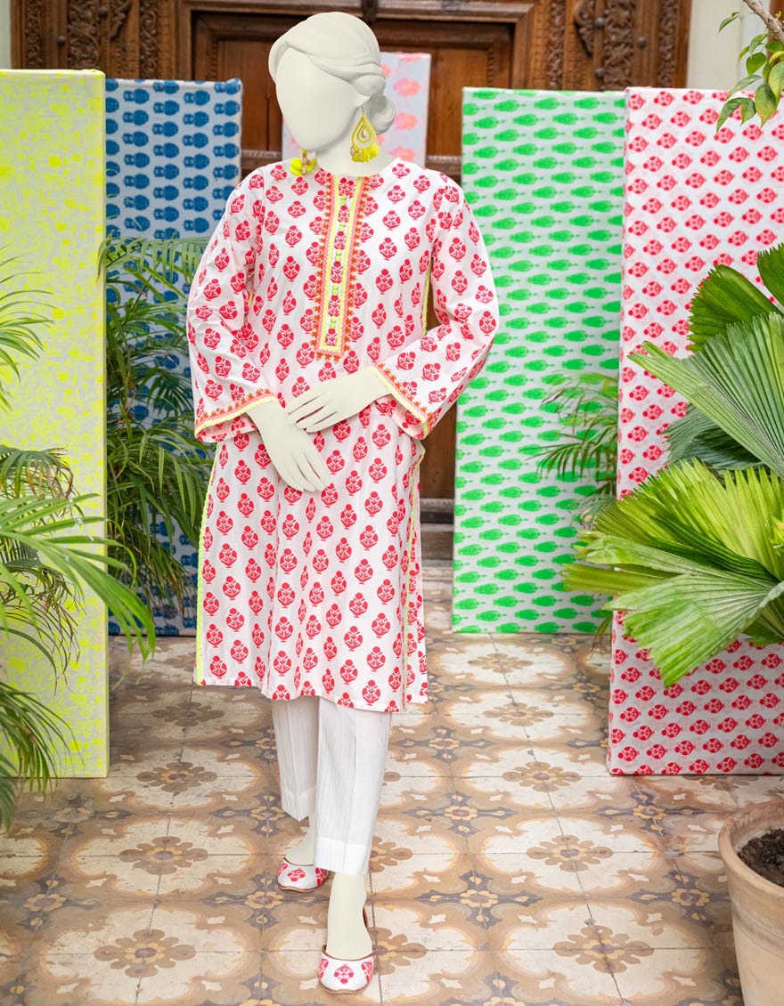 White-Pink Lawn Women's Kurti | Jjlk-S-Jss-24-322