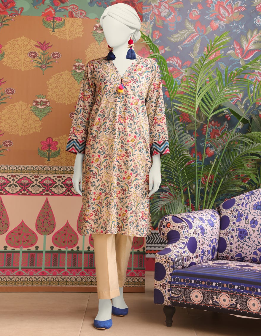 Beige Lawn Women's Kurti | Jjlk-S-Jss-24-329