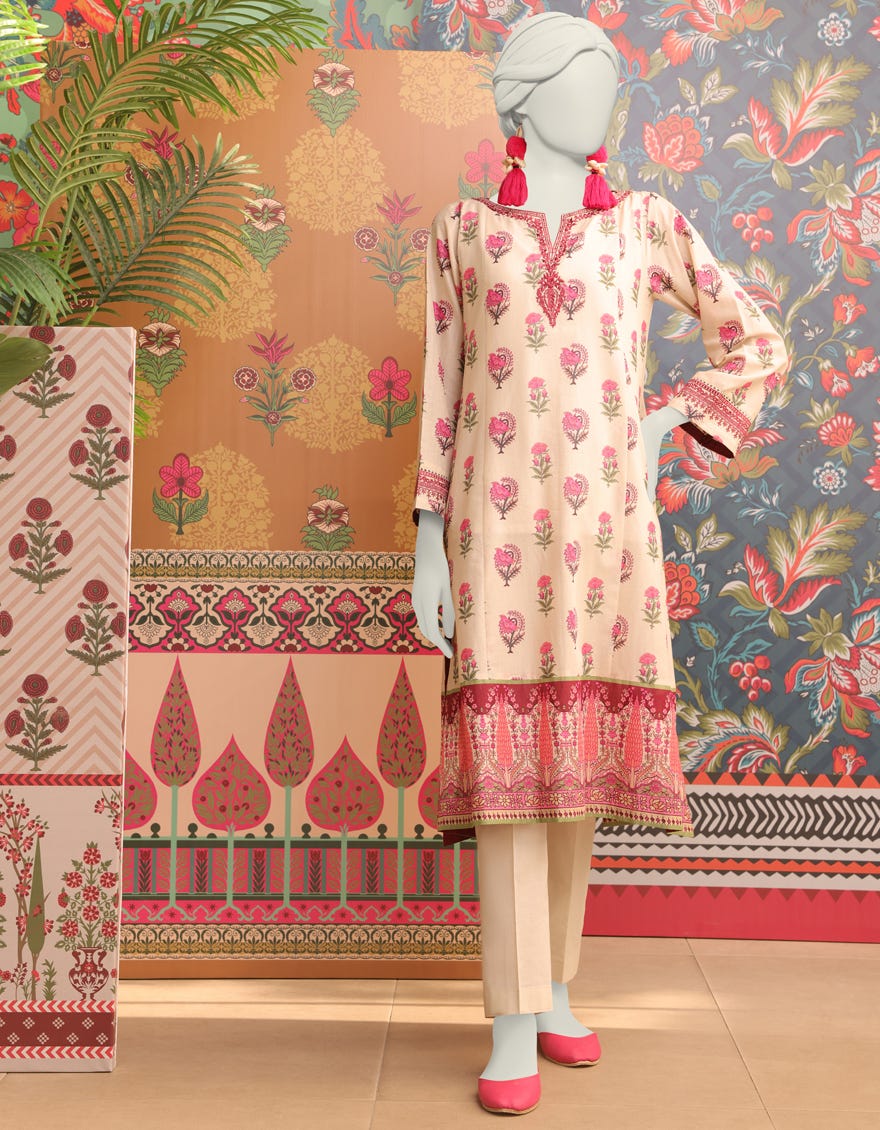 Beige Lawn Women's Kurti | Jjlk-S-Jss-24-346