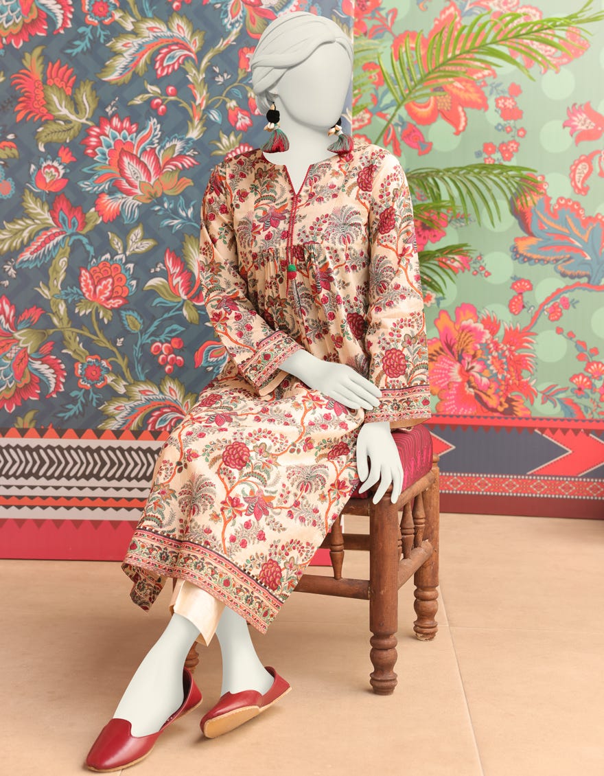 Beige Cambric Women's Kurti | Jjlk-S-Jss-24-353