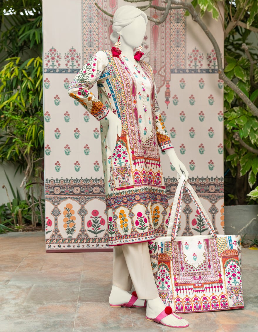 Beige Lawn Women's Kurti | Jjlk-S-Jss-24-361