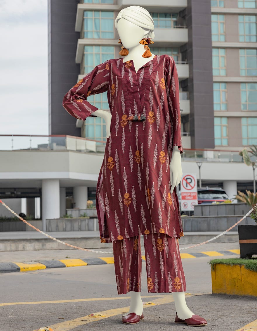 Maroon Lawn Women's Kurti | Jjlk-S-Jss-24-367