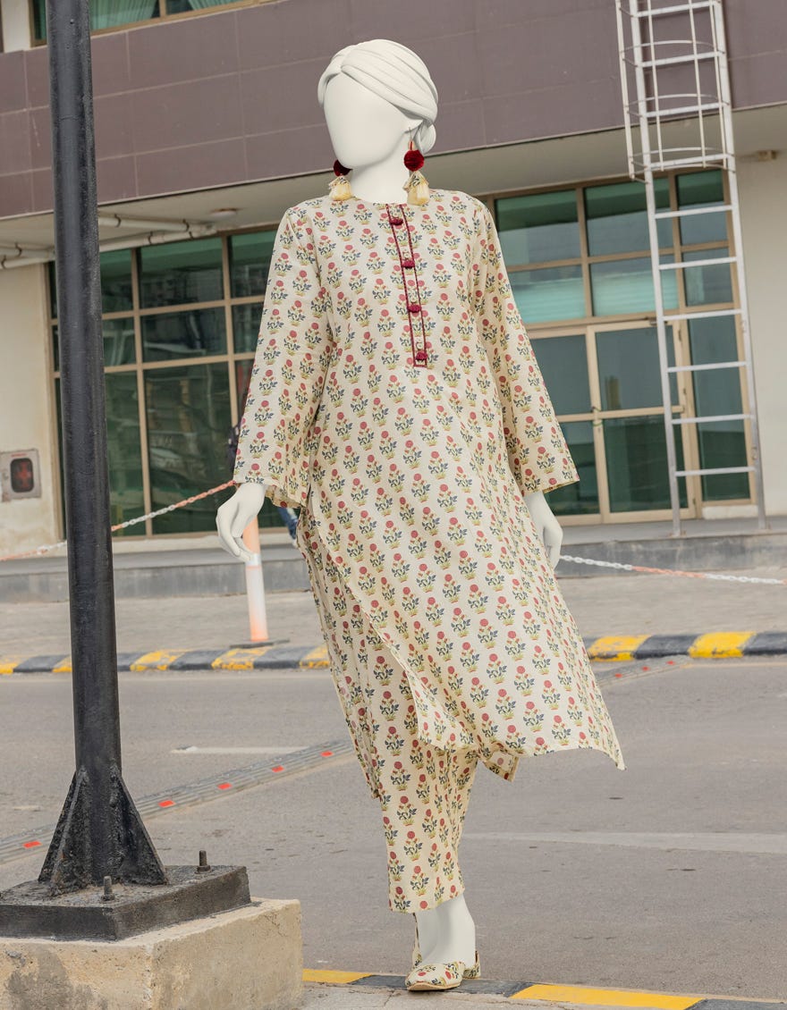 Beige Lawn Women's Kurti | Jjlk-S-Jss-24-371