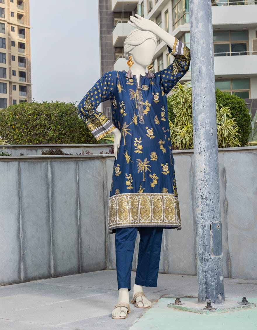 Blue Cambric Women's Kurti | Jjlk-S-Jss-24-379