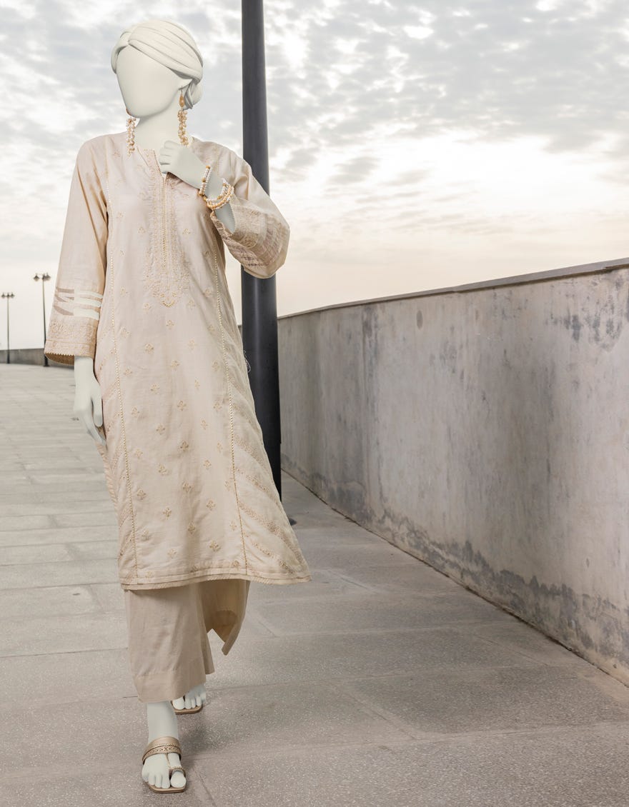 Beige Lawn Women's Kurti | Jjlk-S-Jss-24-401