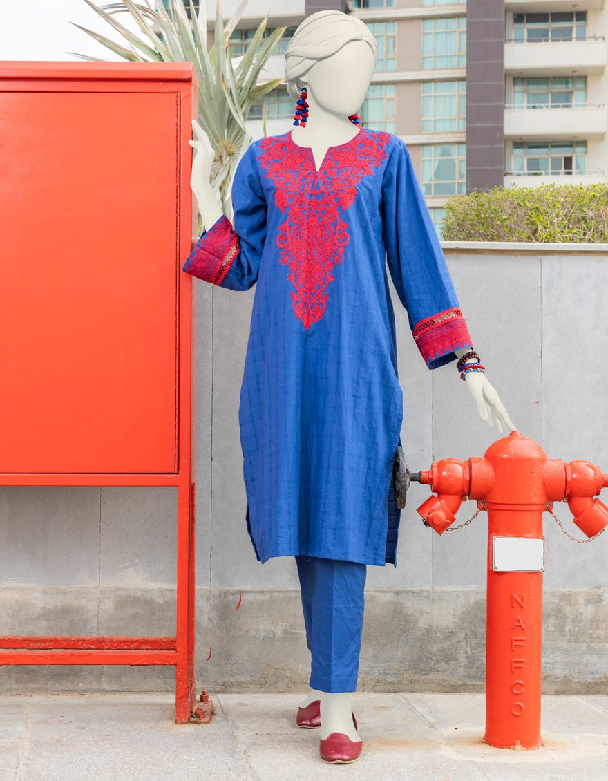 Blue Textured Women's Kurti | Jjlk-S-Jss-24-419