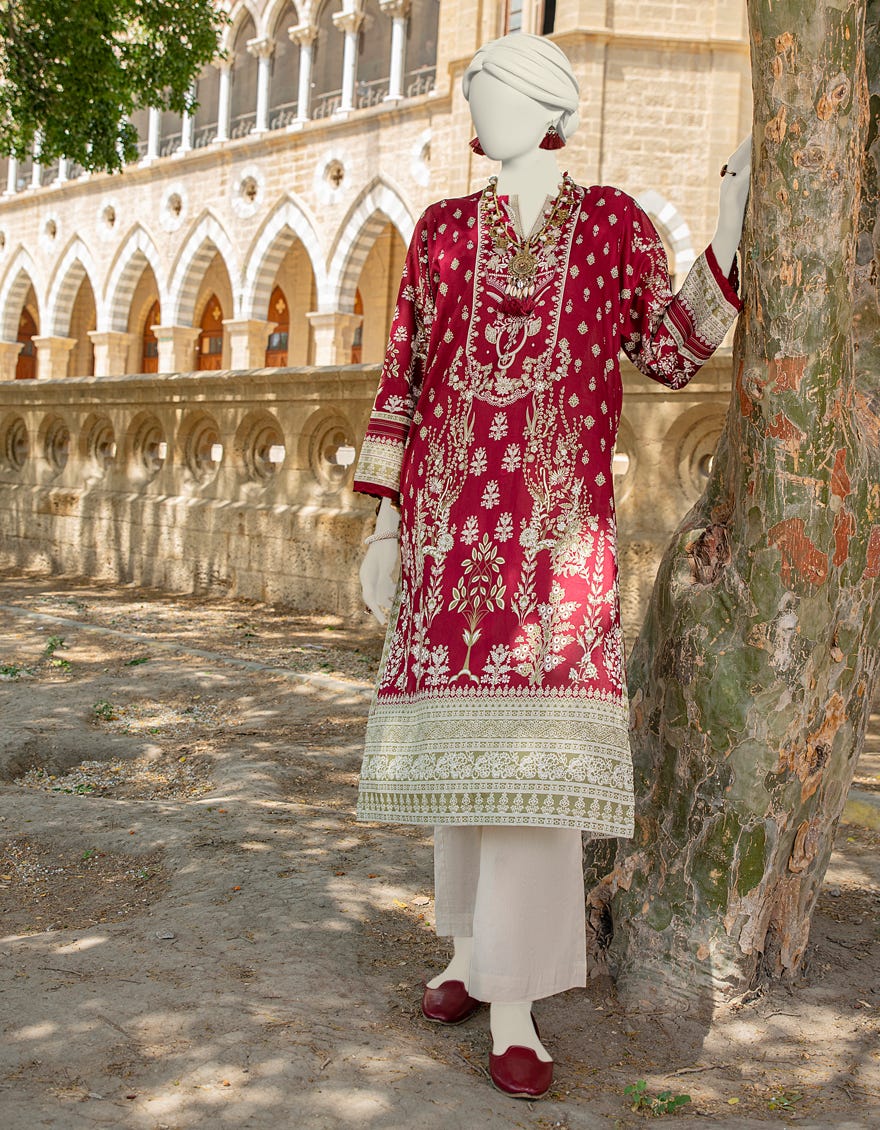 Maroon Lawn Women's Kurti | Jjlk-S-Jss-24-429
