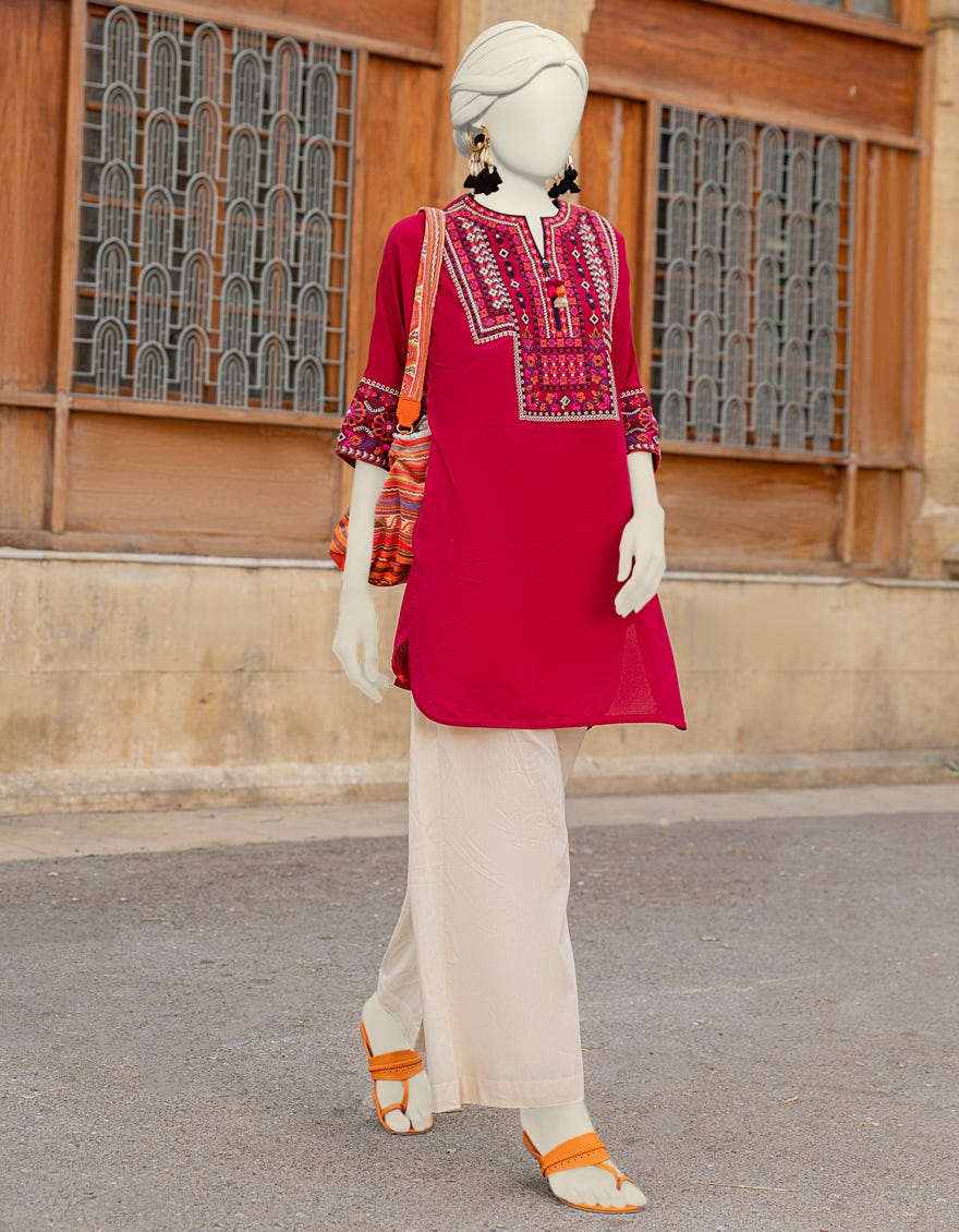 Red Textured Women's Kurti | Jjlk-S-Jss-24-433