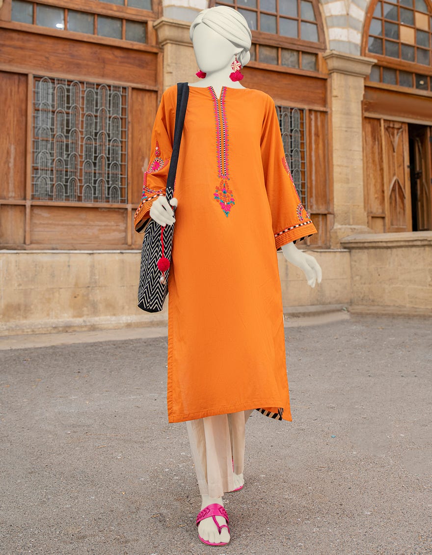 Orange Textured Women's Kurti | Jjlk-S-Jss-24-435