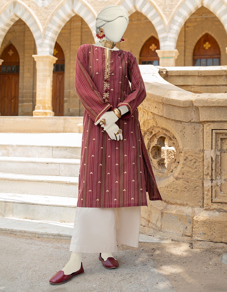 Maroon Cotton Jacquard Women's Kurti | Jjlk-S-Jss-24-436
