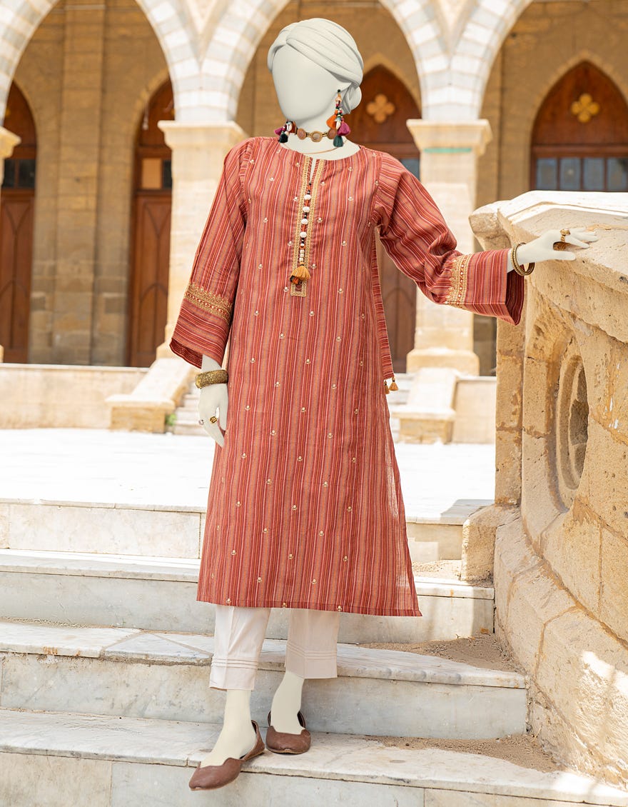 Brown Cotton Jacquard Women's Kurti | Jjlk-S-Jss-24-437
