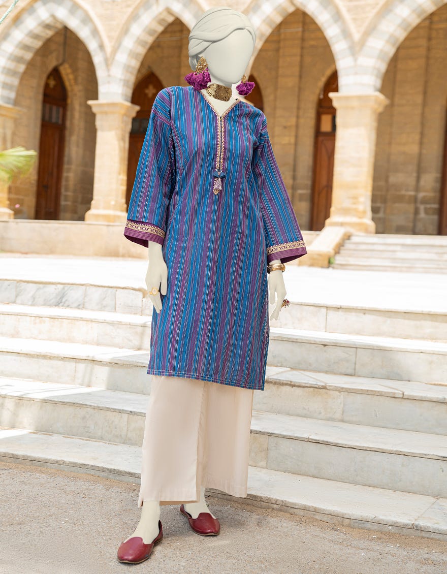 Purple Cotton Jacquard Women's Kurti | Jjlk-S-Jss-24-438