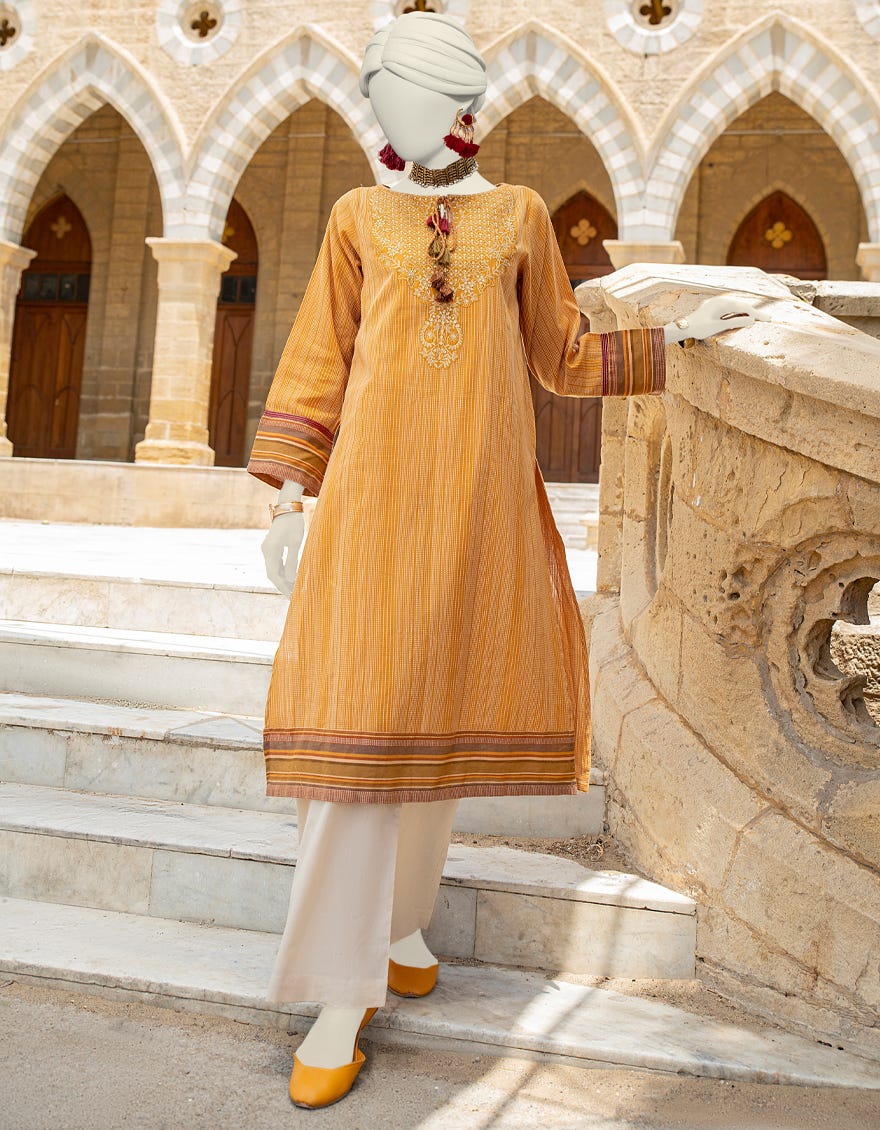 Mustard Cotton Jacquard Women's Kurti | Jjlk-S-Jss-24-439