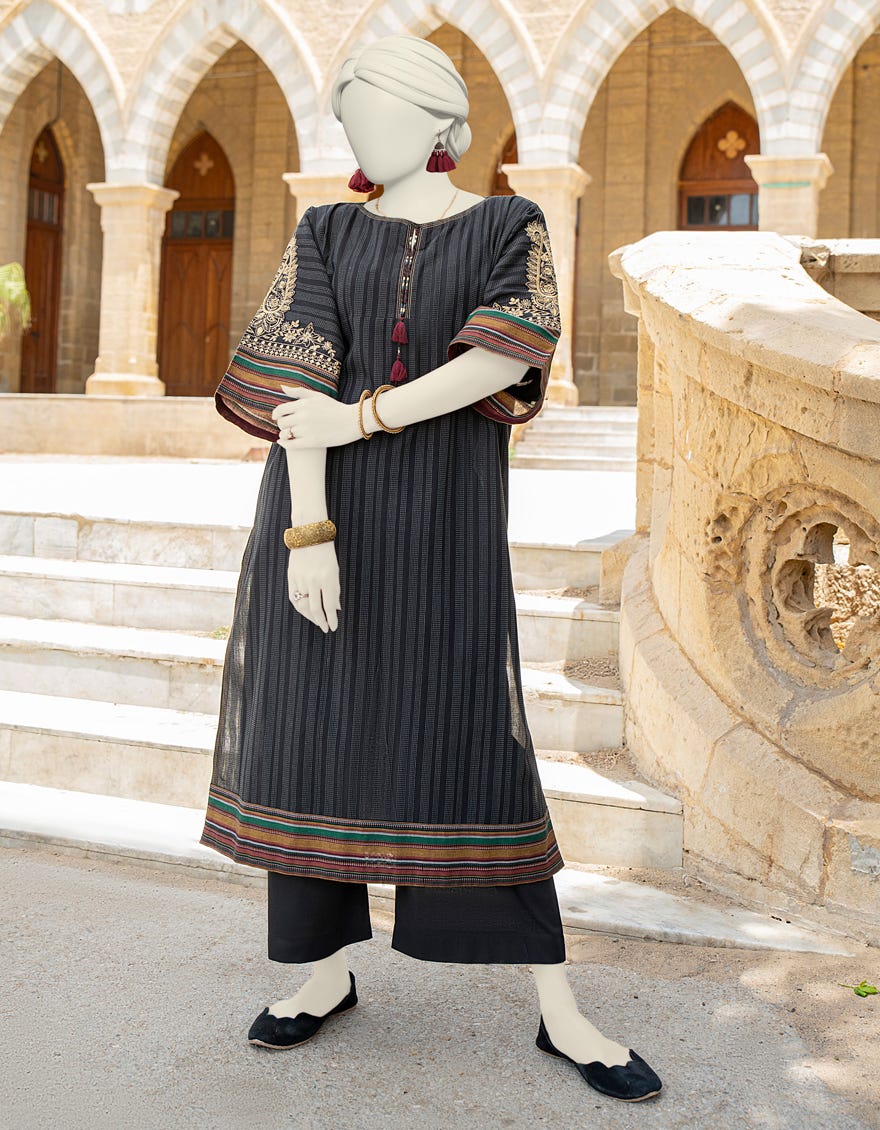 Black Cotton Jacquard Women's Kurti | Jjlk-S-Jss-24-441