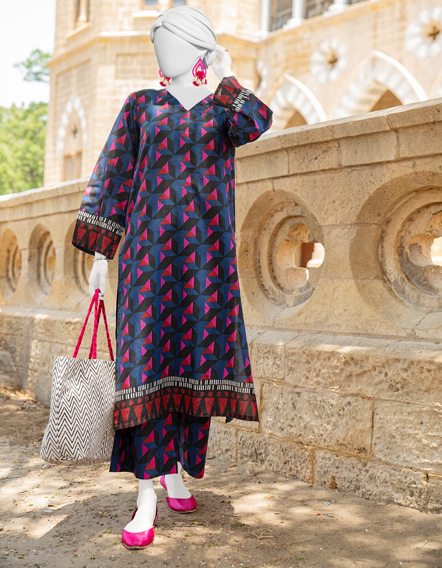 Pink-Blue Lawn Women's Kurti | Jjlk-S-Jss-24-443