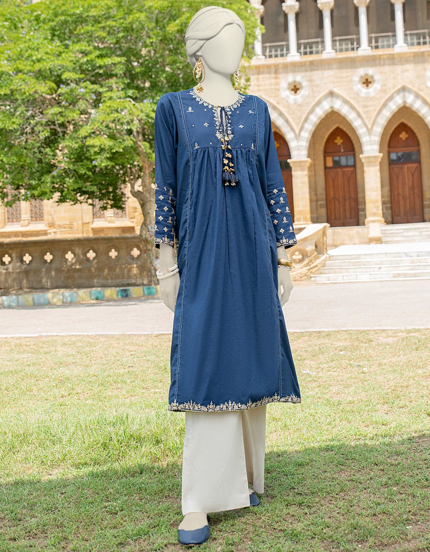 Blue Textured Women's Kurti | Jjlk-S-Jss-24-451
