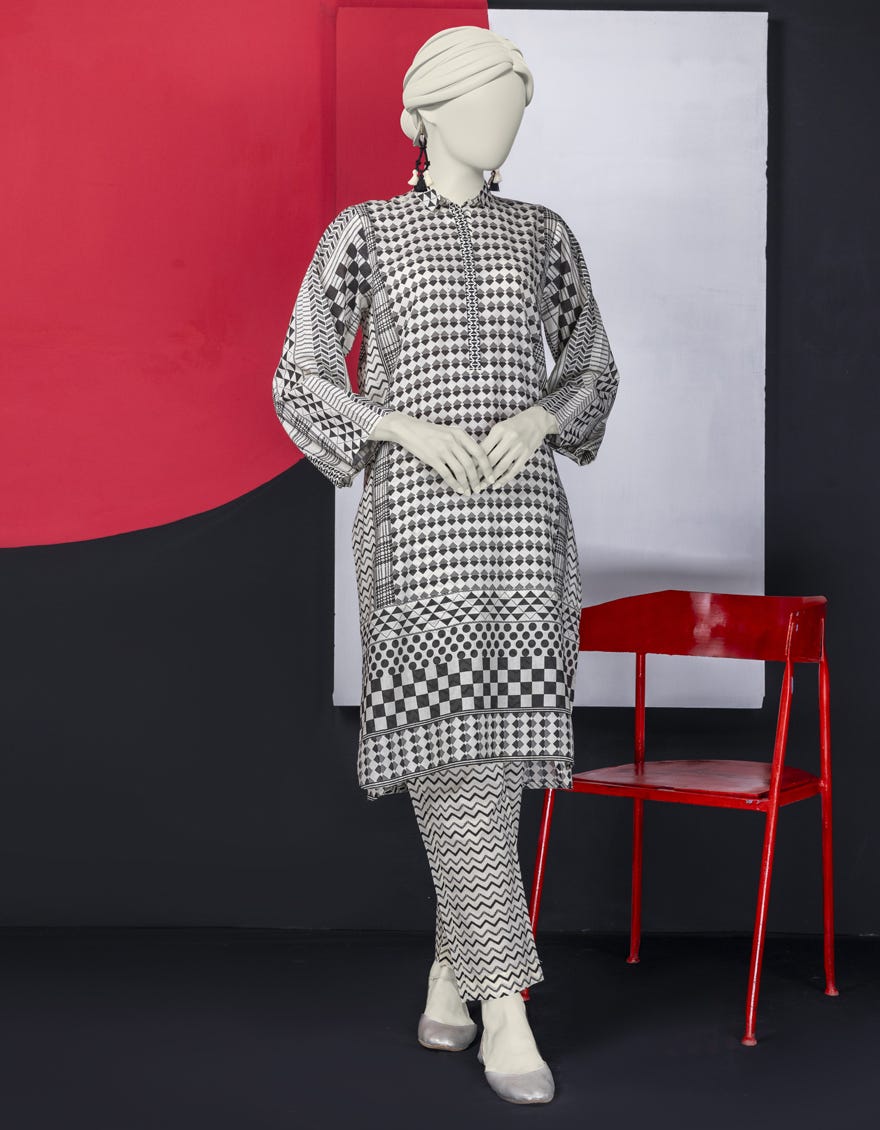 Beige Lawn Women's Kurti | Jjlk-S-Jss-24-453