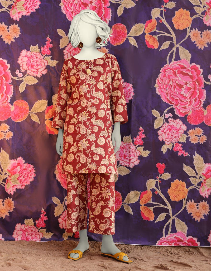 BROWN LAWN PRINTED KURTA