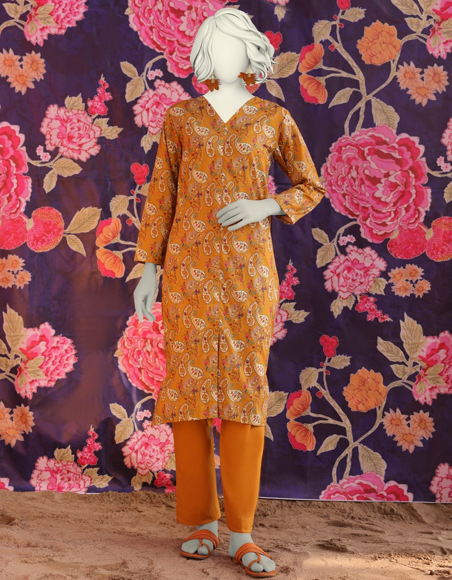 MUSTARD LAWN PRINTED KURTA