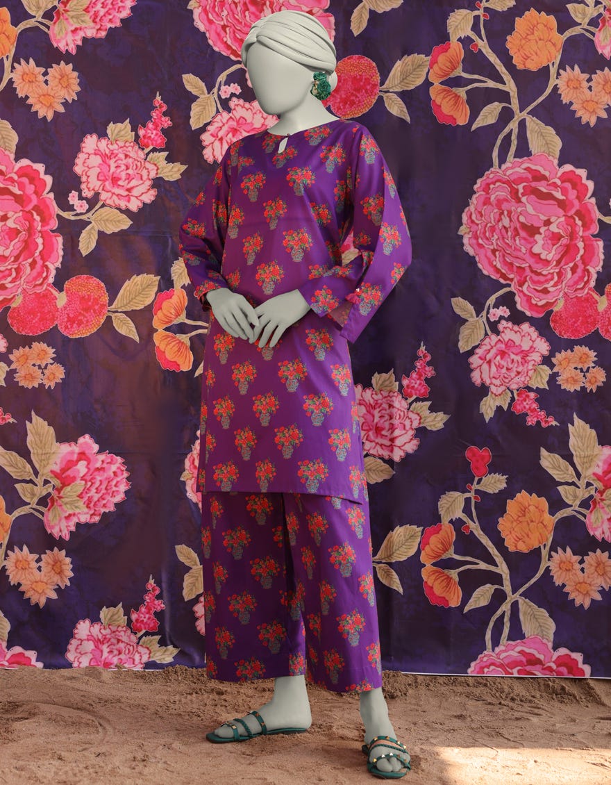 PURPLE LAWN PRINTED KURTA