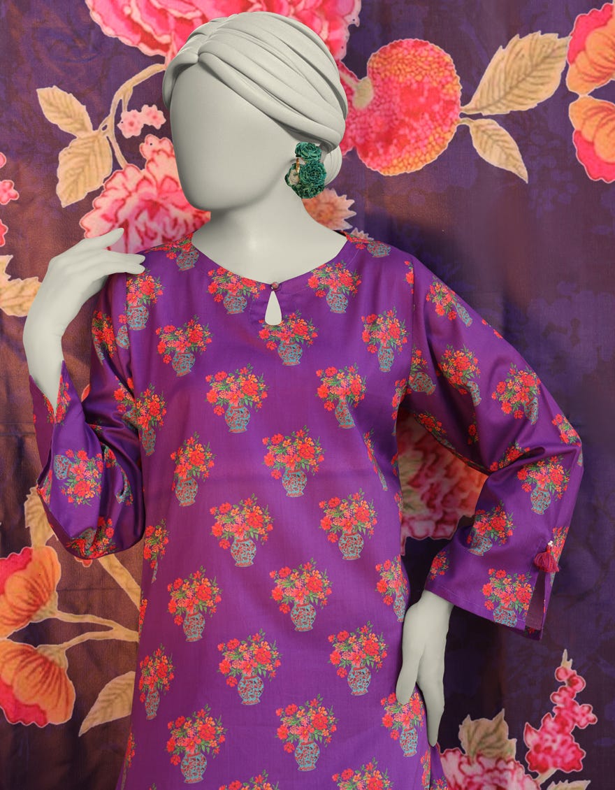 PURPLE LAWN PRINTED KURTA
