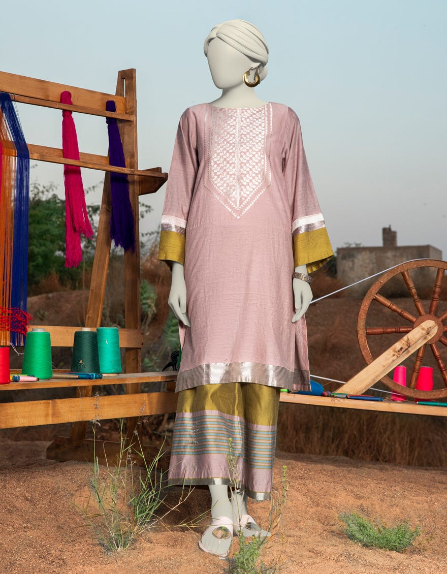 PINK KHADDI DYED KURTA