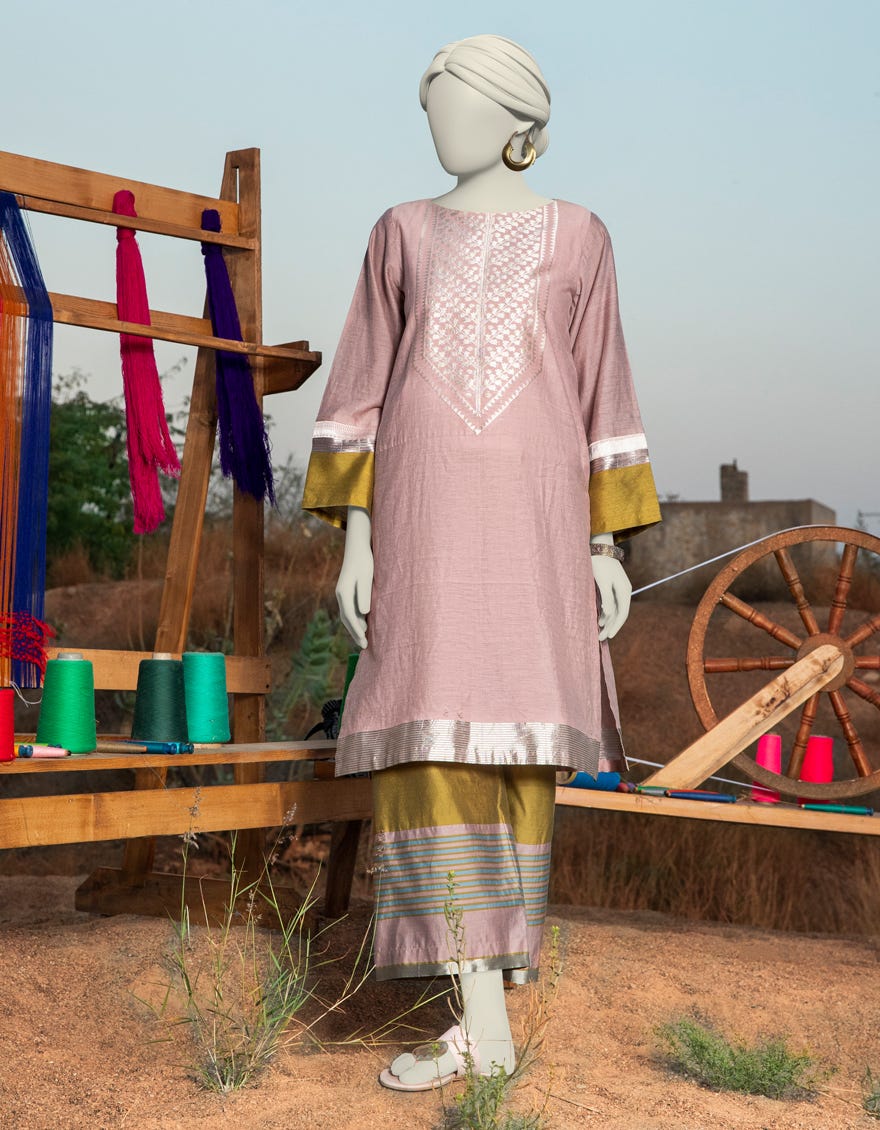PINK KHADDI DYED KURTA
