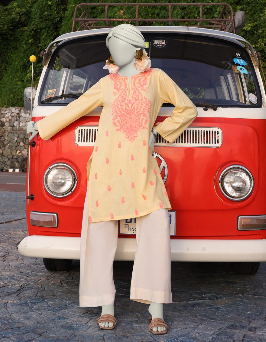 YELLOW LAWN EMBROIDERED KURTA