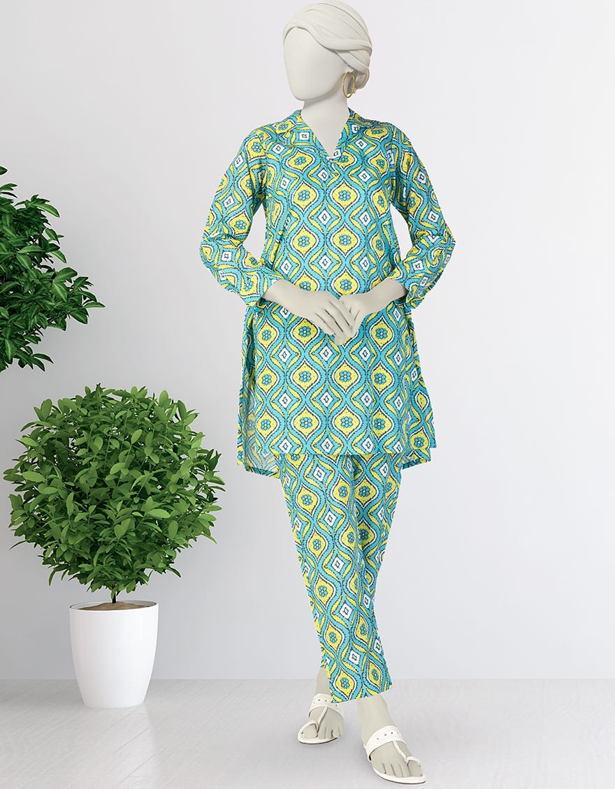 BLUE LAWN PRINTED KURTA