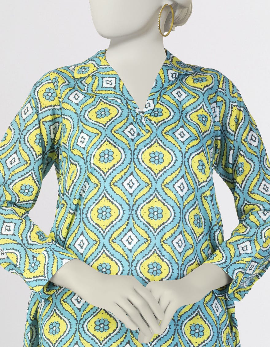 BLUE LAWN PRINTED KURTA