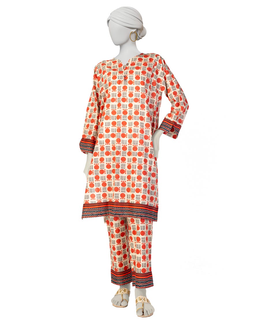 BEIGE PRINTED LAWN KURTA
