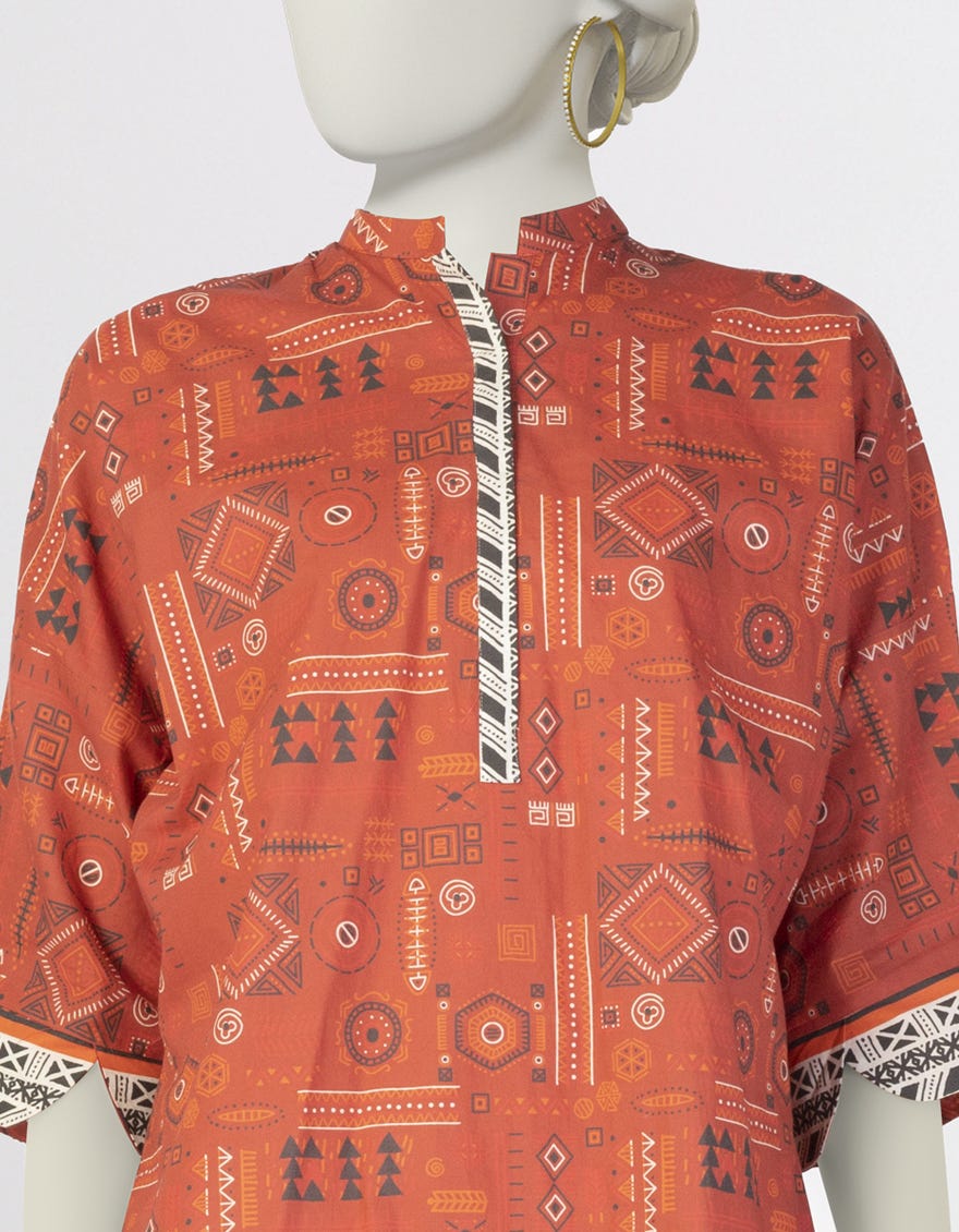 RED PRINTED LAWN KURTA