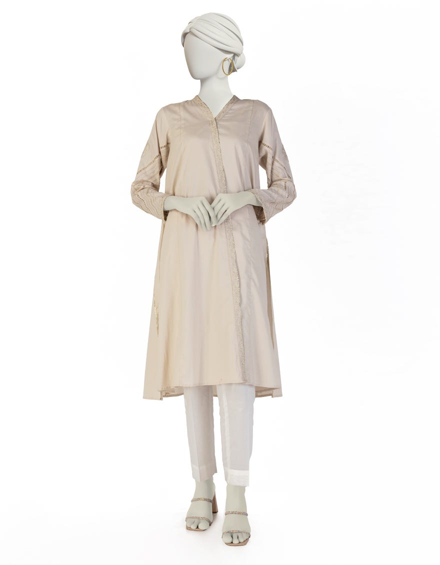 BEIGE LAWN EMBROIDERED KURTA