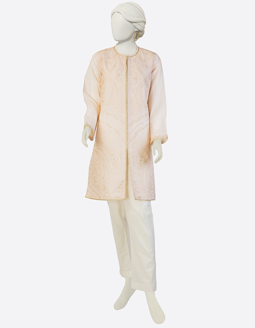 BEIGE LAWN EMBROIDERED KURTA