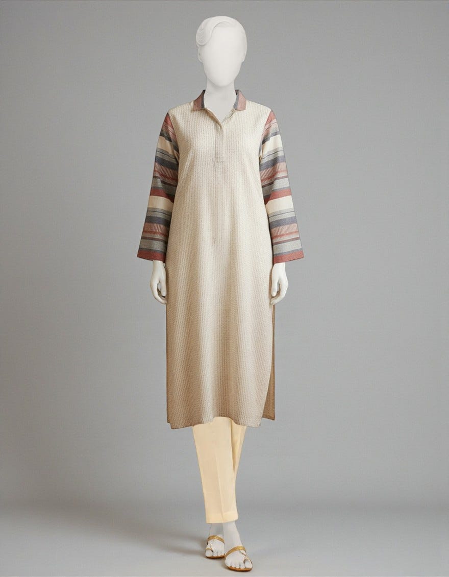 OFF WHITE JACQUARD EMBROIDERED KURTA