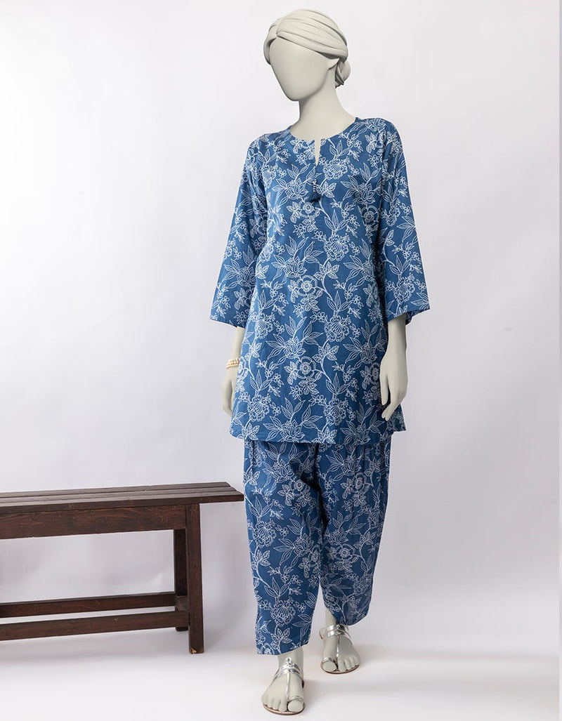 BLUE LAWN PRINTED KURTA