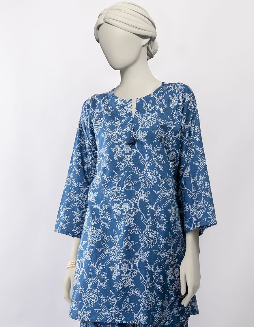 BLUE LAWN PRINTED KURTA
