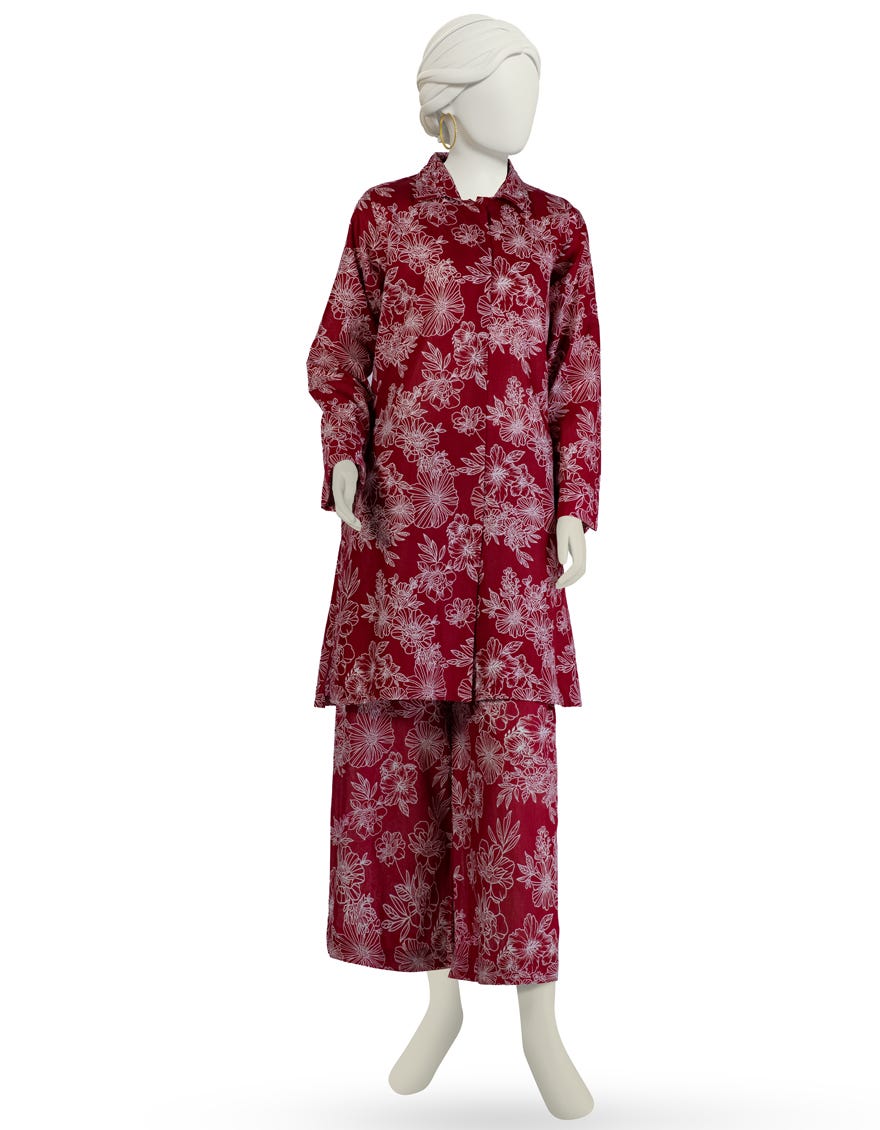 MAROON LAWN PRINTED KURTA