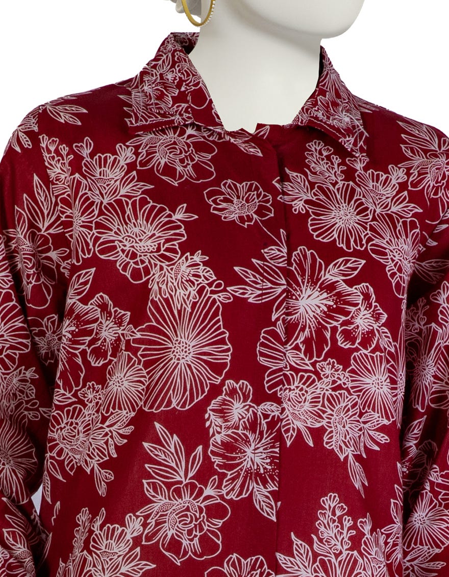 MAROON LAWN PRINTED KURTA
