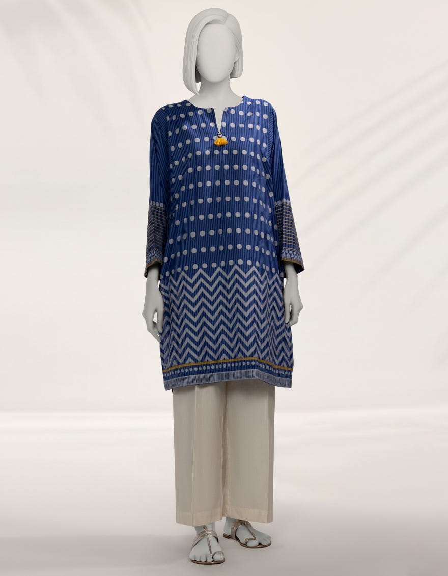BLUE JACQUARD DYED KURTA