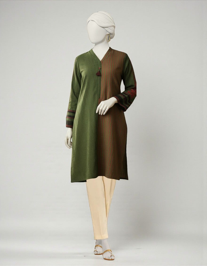 GREEN JACQUARD DYED KURTA