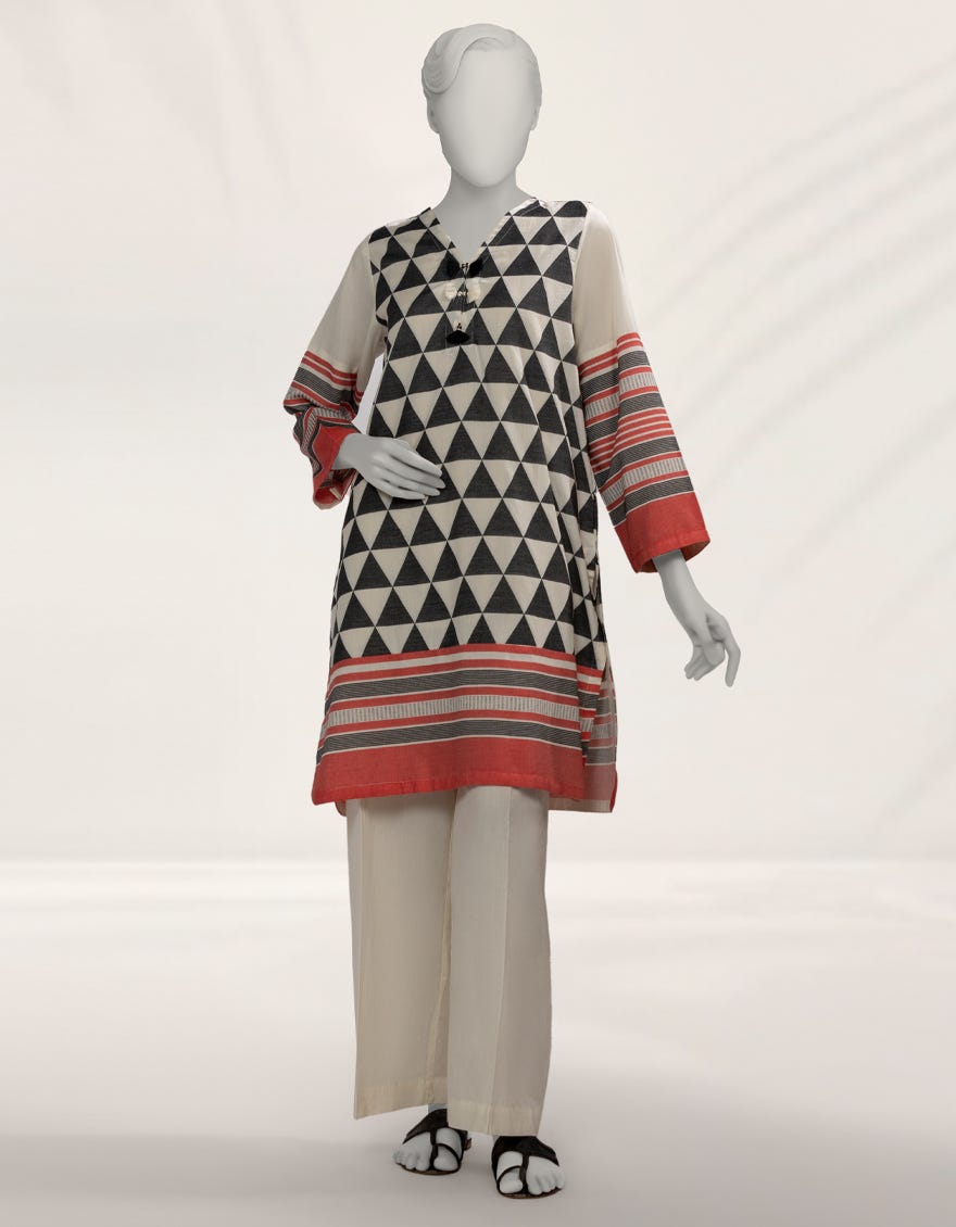 OFF WHITE JACQUARD DYED KURTA