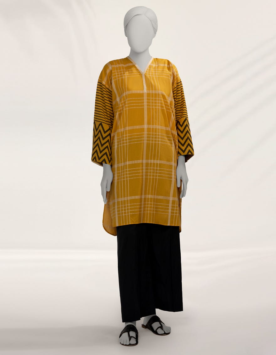YELLOW HANDWOVEN JACQUARD EMBROIDERED KURTA