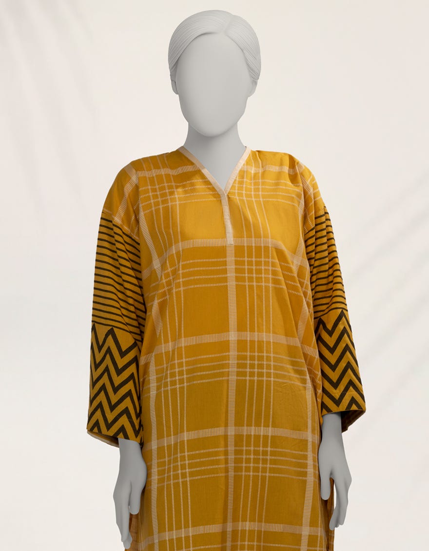 YELLOW HANDWOVEN JACQUARD EMBROIDERED KURTA