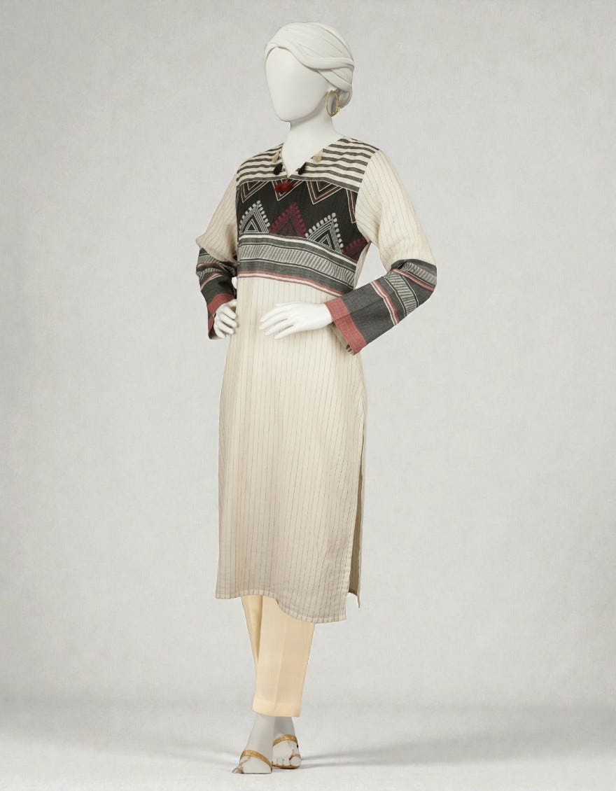 OFF WHITE JACQUARD EMBROIDERED KURTA