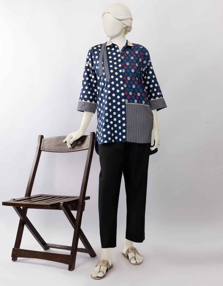 BLUE LAWN DYED KURTA