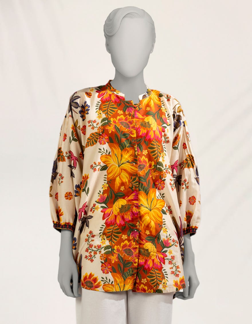 BEIGE LAWN DIGITAL PRINTED KURTA
